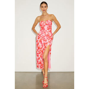 Lulus Chania Pink Multi Abstract Strapless Midi Dess - Size L